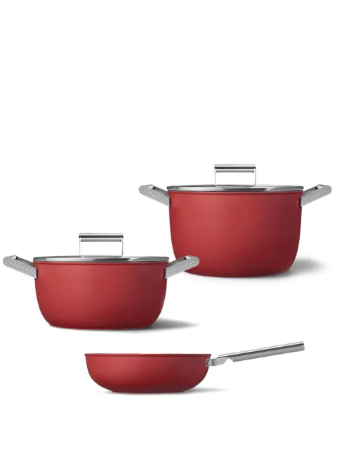 Smeg 50's Style set of 3 pots and pans Red CKFWRDMS3