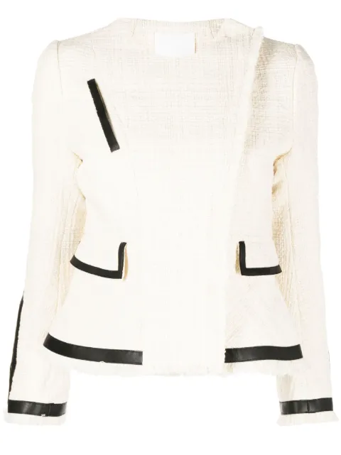 Mame Kurogouchi long-sleeve tweed biker jacket White MM23PSJK701