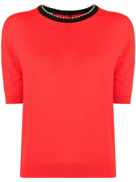 CHANEL Pre-Owned 1990-2000s trimmed neck cashmere T-shirt Red 46249