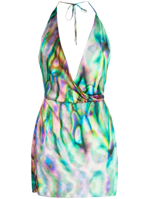 David Koma abstract-print halterneck silk minidress Purple SS23DK59D