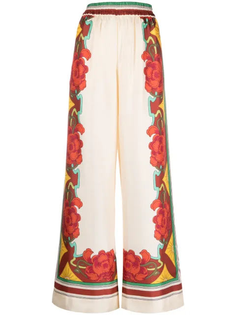La DoubleJ floral-print palazzo trousers Neutrals TRO0026SIL006LRT01WH04