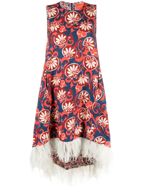 La DoubleJ La Scala feather-trim dress Blue DRE0211COT005MOO01BU06