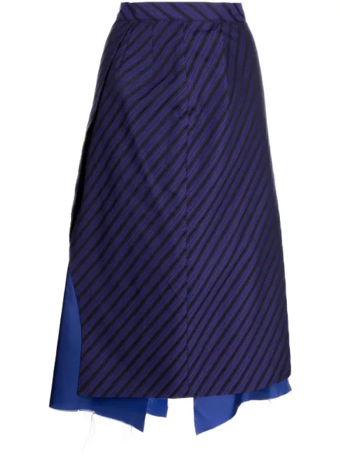 sulvam raw-hem striped skirt Purple SRS02200