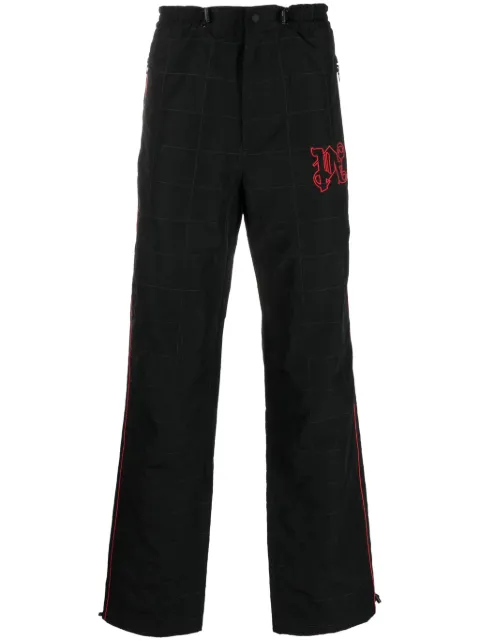 Palm Angels logo-embroidered checked trousers Black PMCF031T23FAB0011025