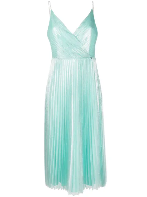 NISSA metallic-sheen plissé dress Green RS12447