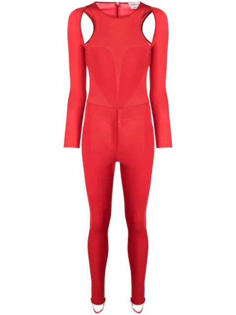 Alexander McQueen cut-out long-sleeve jumpsuit Red 748034Q1A5S