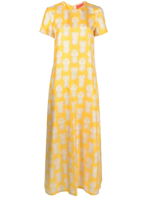 La DoubleJ Swing graphic-print silk dress Yellow DRE0001SIL001PNP20YE02