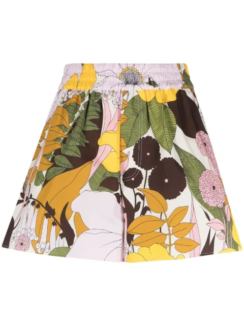 La DoubleJ Big Flowers-print cotton shorts Neutrals TRO0059COT039BFL03PI01