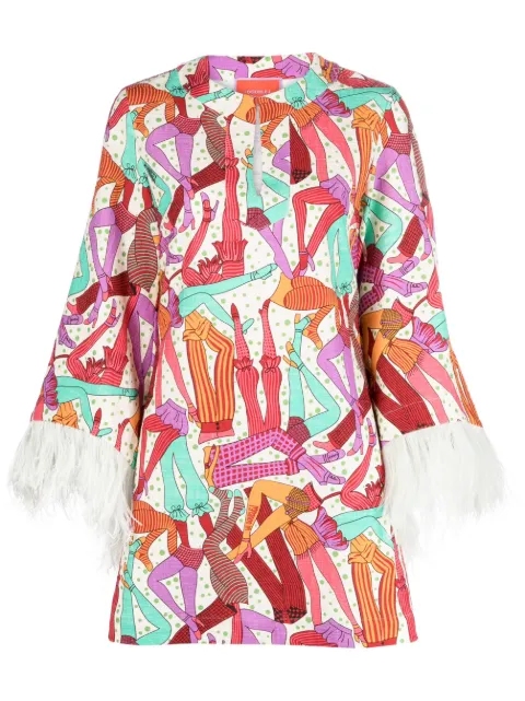 La DoubleJ feather-trim printed cotton dress Neutrals DRE0597COT005SMA01BU08