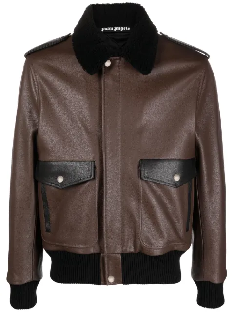 Palm Angels Racing Aviator leather jacket Brown PMJA004T23LEA0016010