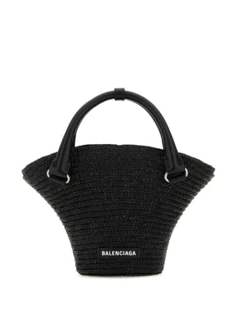 Balenciaga mini braided-raffia tote bag Black 7441392AAG0