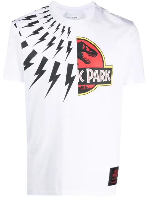 Neil Barrett Jurassic Park & Fair Isle Thunderbolt T-shirt White PBJT141U533S