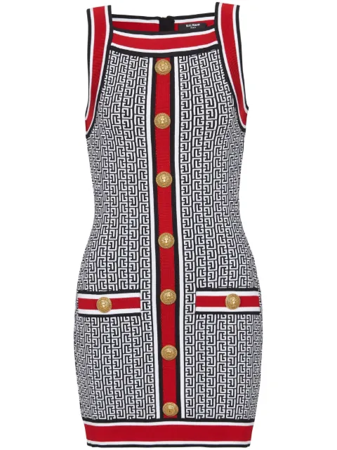 Balmain button-embellished monogram minidress Red BF1R4034KE89