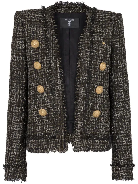 Balmain double-breasted tweed jacket Black BF1SK455VD57