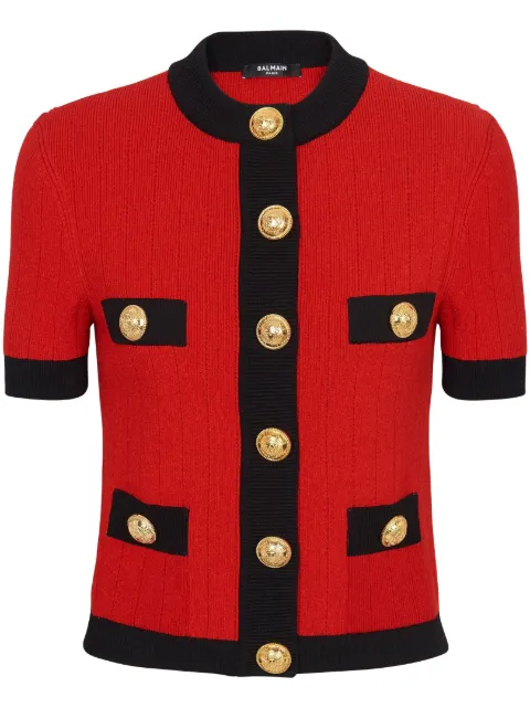 Balmain short-sleeve cropped cardigan Red BF1KL023KF01