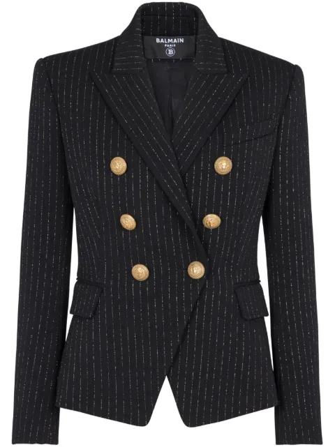 Balmain lurex-detail double-breasted blazer Black BF1SG008WB89