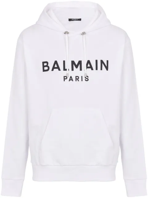 Balmain logo-print long-sleeved hoodie White CH1JR002BB65