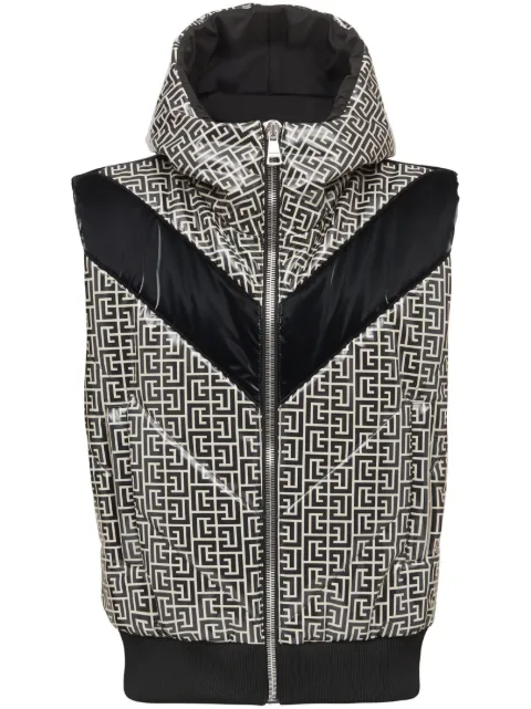 Balmain monogram-print puffer gilet Black BH1TO116XH00