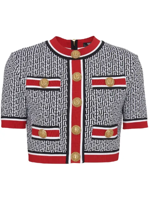 Balmain monogram-jacquard crop top Blue BF1AI115KE89