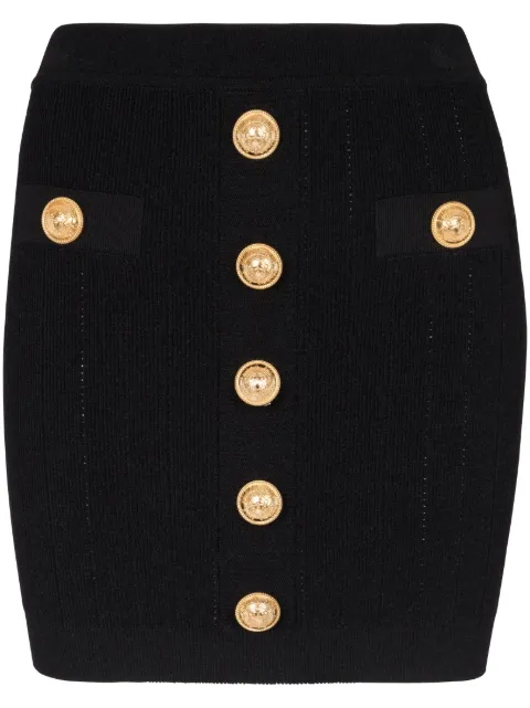Balmain button-detail knitted miniskirt Black DF1LB290KB07
