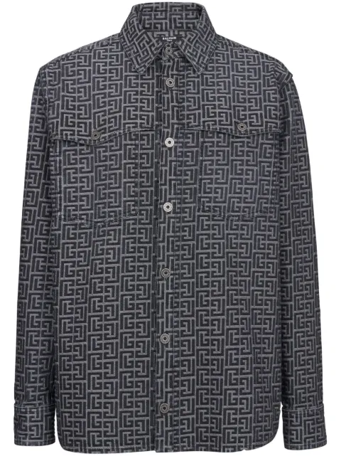 Balmain monogram-jacquard denim shirt Black BH1HC088DD68