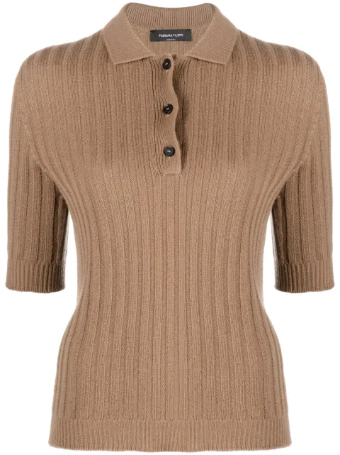Fabiana Filippi ribbed-knit cashmere polo top Brown MAD213F0450000N900