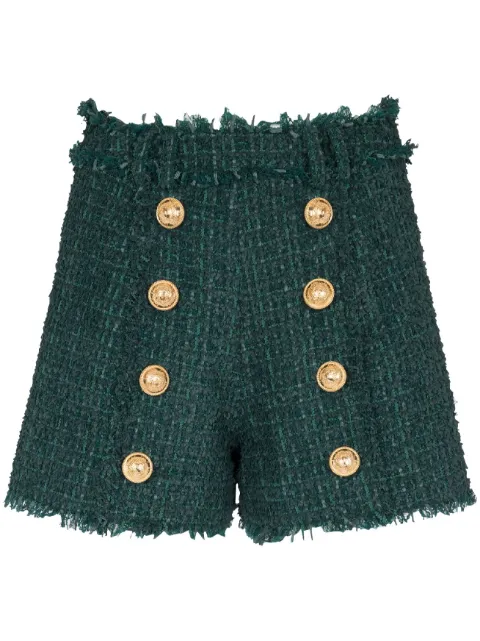 Balmain button-detail tweed shorts Green BF1PA313XF91