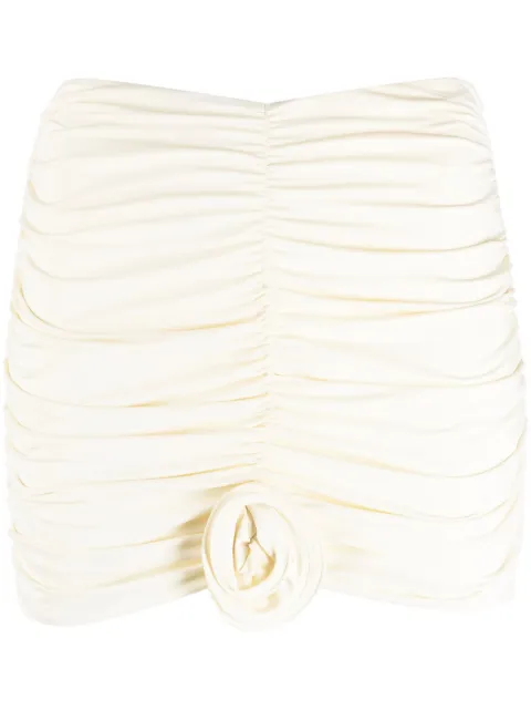 La Reveche Lillibet floral-appliqué ruched miniskirt Neutrals LR23SKIVORY