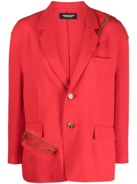 Undercover boxy distressed tulle-trim blazer Red UC1C1101
