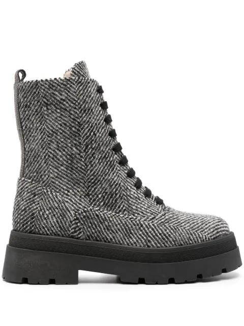 Fabiana Filippi herringbone-pattern lace-up ankle boots Black ASD213A7900000H997