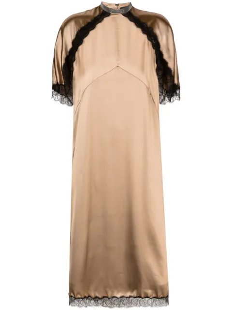 Fabiana Filippi lace-trim satin midi dress Brown ABD213F1490000H667