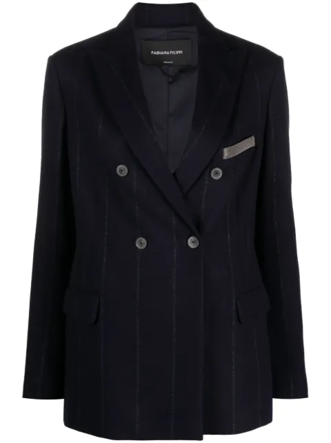 Fabiana Filippi stripe-detail double-breasted blazer Blue GCD223F1710000H806