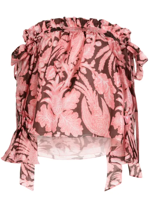 Biyan ruffled floral-print silk blouse Pink BBSS23022