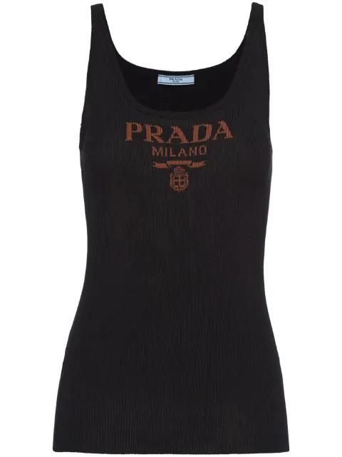 Prada logo-print silk tank top Black P29A1OS22211MY