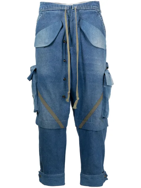 Greg Lauren panelled tapered jeans Blue DM215
