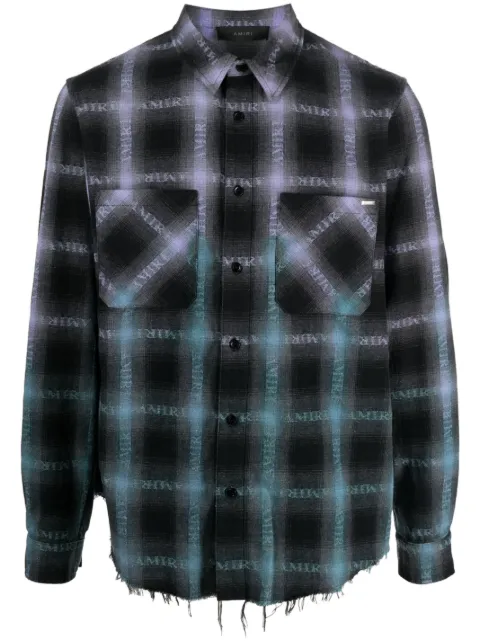 AMIRI plaid logo-print shirt Purple PS23MSL013