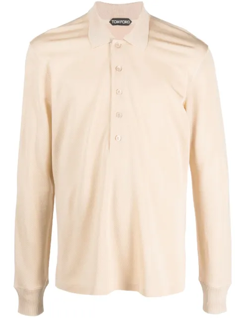 TOM FORD piqué long-sleeve polo shirt Neutrals JPL006JMV003S23