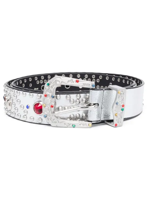 Htc Los Angeles crystal-embellished leather belt Silver 23SHTCI034