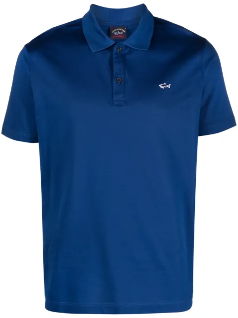Paul & Shark logo-patch organic-cotton polo shirt Blue C0P1013