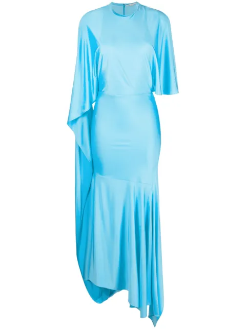 Stella McCartney cape-sleeve asymmetric maxi dress Blue 6A02073BU359