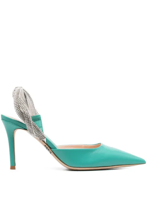 Rodo 95mm crystal-embellished leather pumps Green S0707134