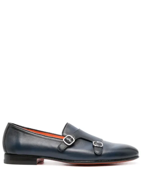 Santoni double-buckle leather shoes Blue MCNC13907LA3BGTQ