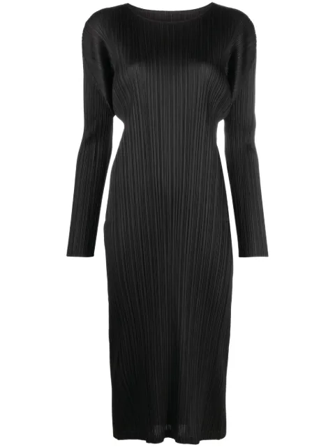 Pleats Please Issey Miyake September plissé-satin midi dress Black PP38JH135
