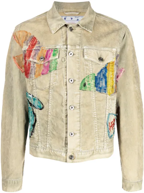 Off-White Cartoon graphic-print jacket Brown OMEV001S23FAB0026184
