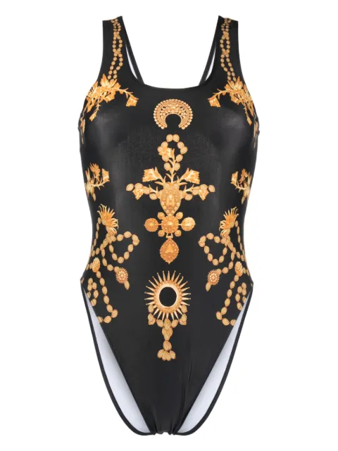 Marine Serre Ornament print swimsuit Black T362SS23WJERPA0004