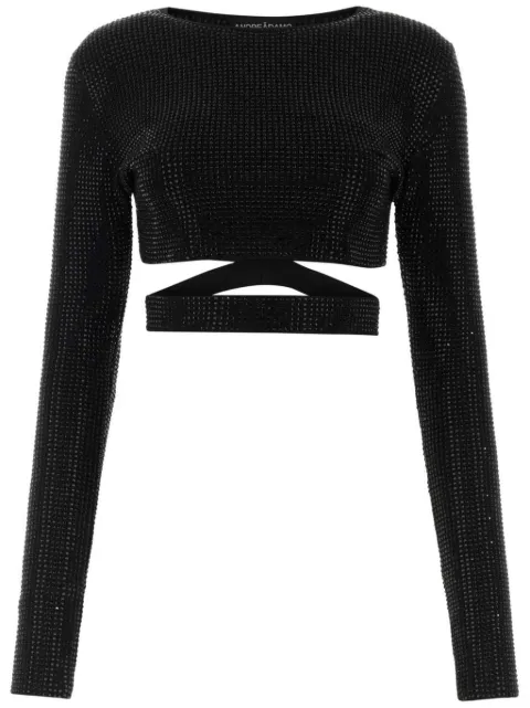 ANDREĀDAMO embellished cut-out crop top Black ADSS23TO10135268