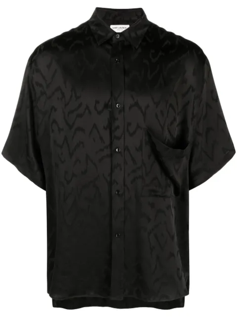 Saint Laurent patterned-jacquard short-sleeve shirt Black 714643Y2G27