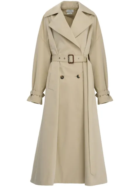 Alexander McQueen A-line pleated trench coat Neutrals 768612QFAAS