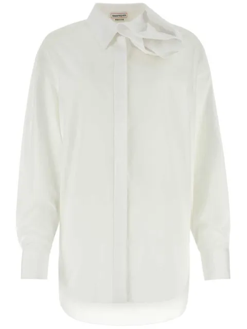 Alexander McQueen Orchid-appliqué poplin shirt White 768314QAAAD
