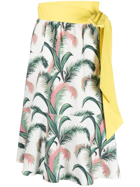 Maison Kitsuné leaf-print tiered cotton skirt White KW01550WC4019